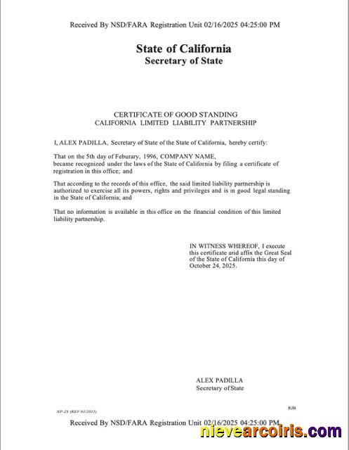 USA California certificate of good standing  